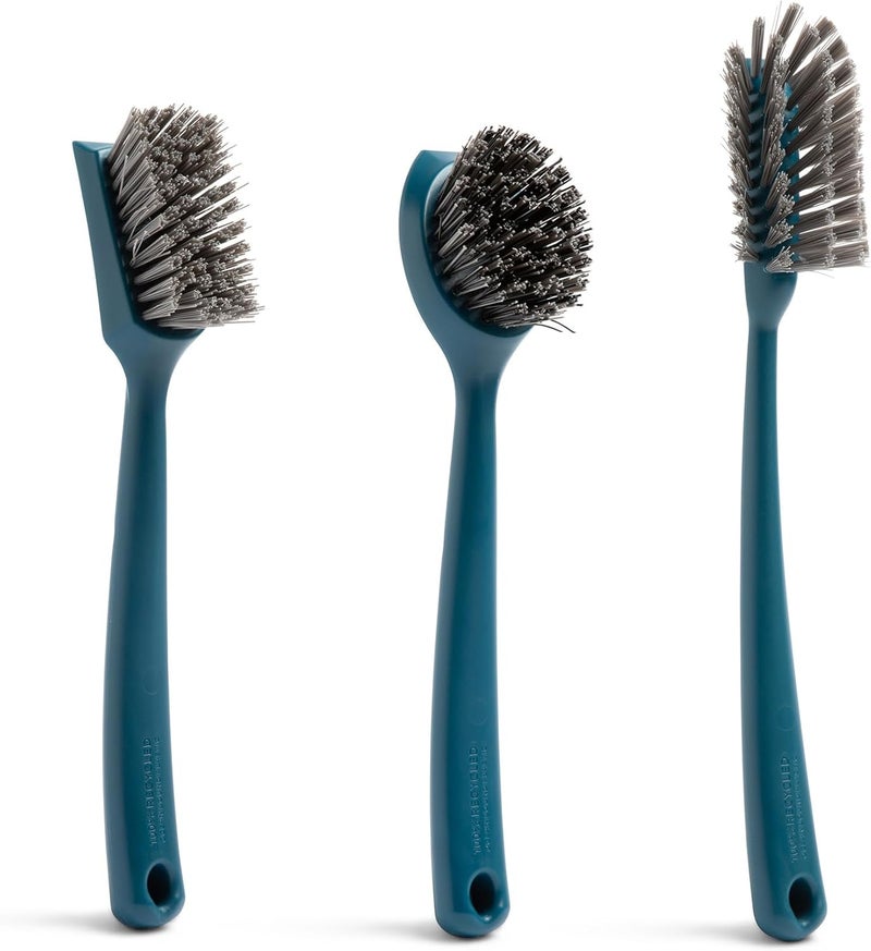 Full Circle Clean Ocean, Variety Dish Brush Pack - Dish Brush, Bottle Brush, and Heavy-Duty Scrub Brush - Sustainably Made 100% from Recycled Ghost Fishing Nets, Safe for Cast Iron & Nonstick - Image 1